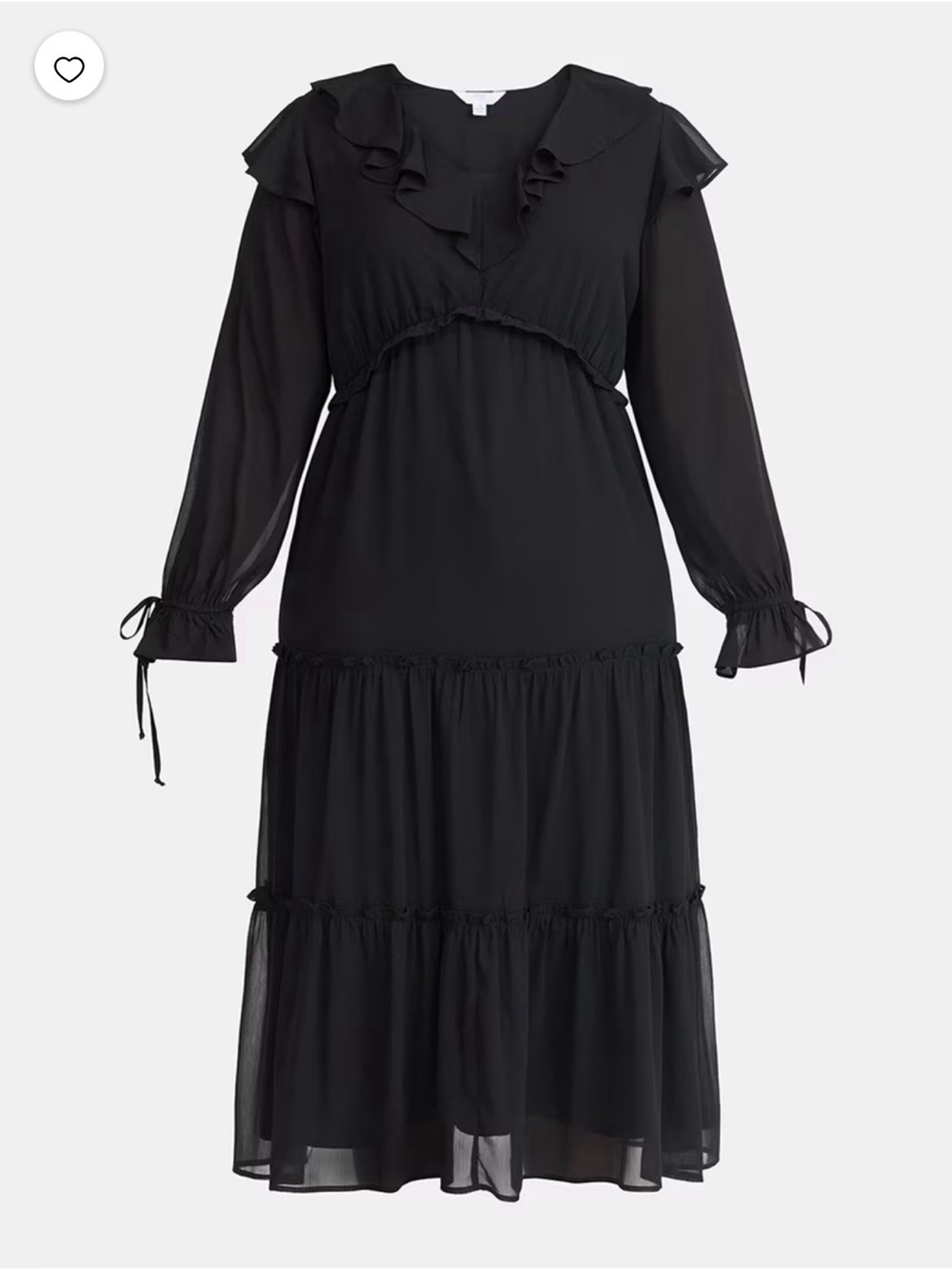 Time and Tru Black Ruffle-Tier Long Sleeve Midi Dress